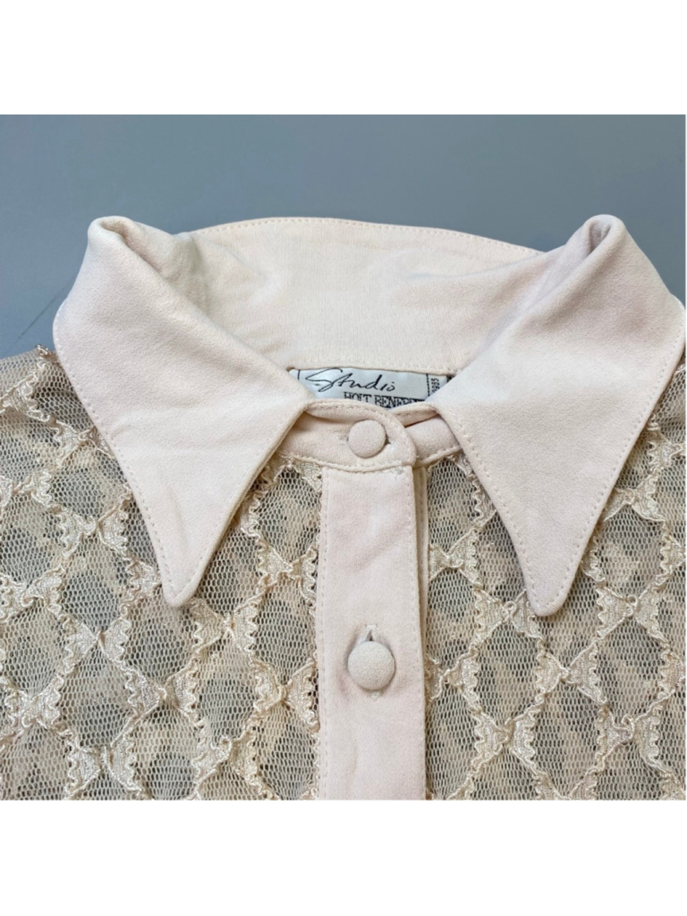 Vintage Holt Renfrew Lace Blouse Medium Beige Y2K Coquette Boho Chic Sheer Layer - Picture 4 of 11